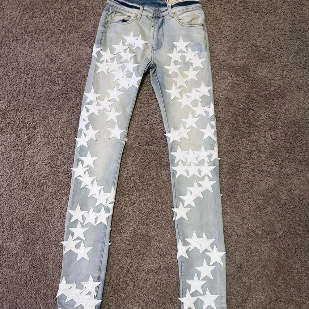 MNML Light Blue Star-Patterned Skinny Jeans
